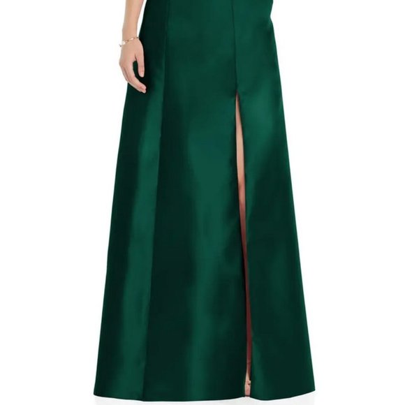 Alfred Sung Hunter Green Square Neck Satin A-Line Gown D826 - Picture 2 of 6